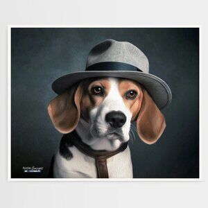 16x20‎ Beagle Detective Funny Dog Portrait Watercolor Oil Painting Art Poster